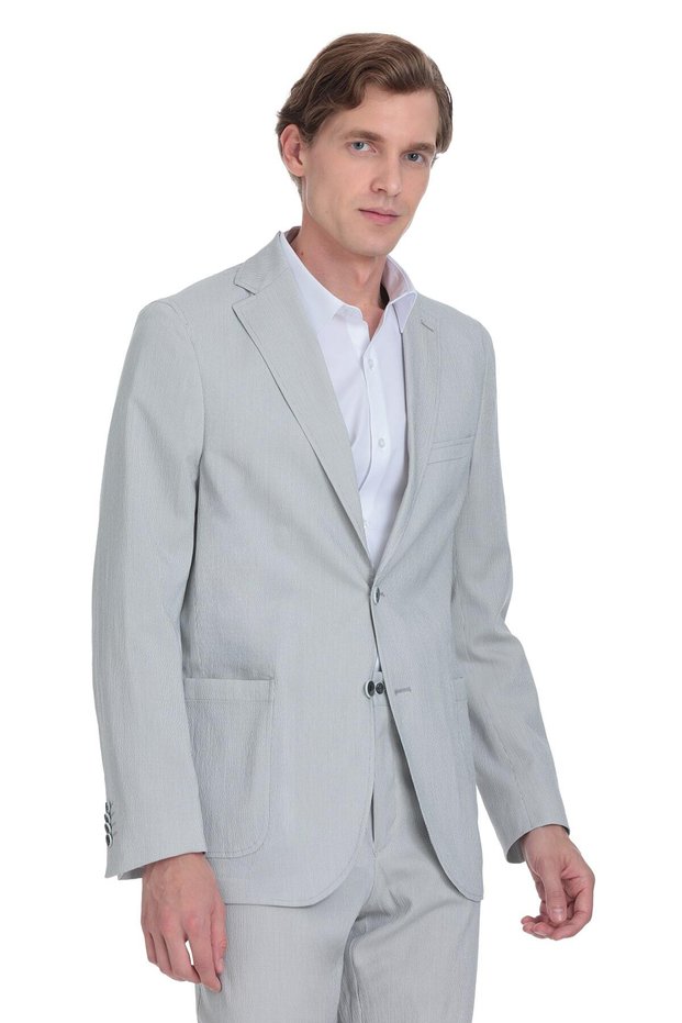 Gray Comfort Fit Mono Collar Casual Suit