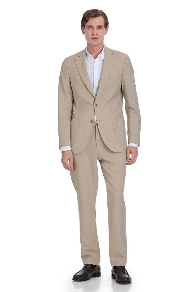 Mink Slim Fit Mono Collar Linen Suit