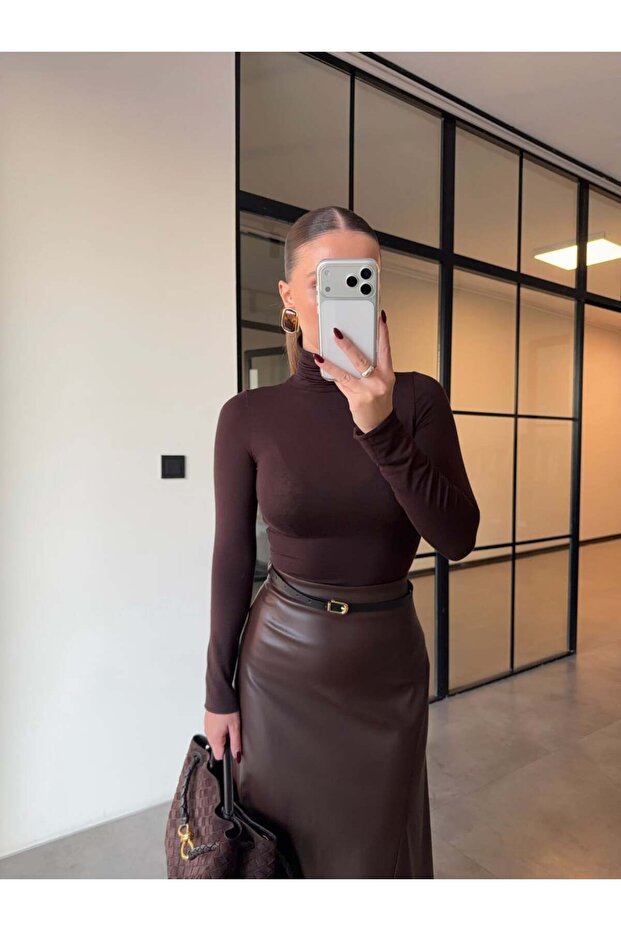 Stand-Up Collar Brown Transparent Blouse