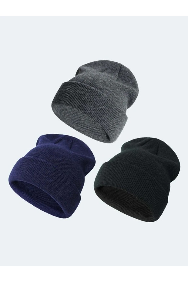 Unisex Folded Black, White, Gray 3-Piece Beret Set
