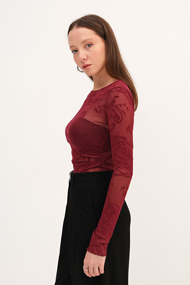 Desenli Tül Bluz B18507 - 5