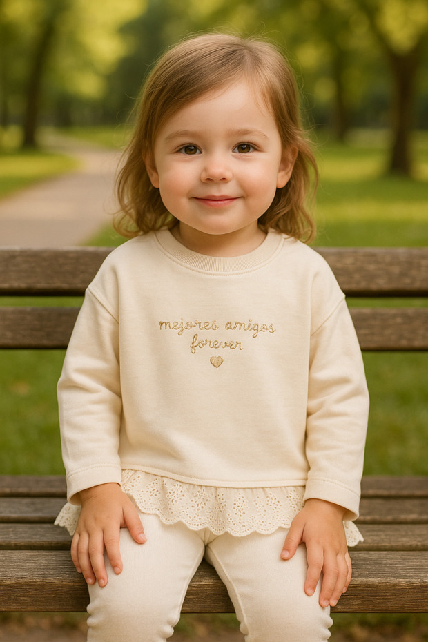 Girl's 2 Thread Lace Detailed Stylish Sweatshirt