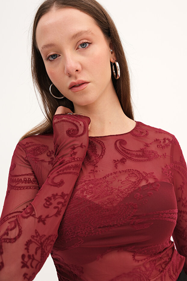 Desenli Tül Bluz B18507 - 2