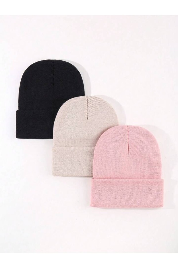 Unisex Folded Black, White, Gray 3-Piece Beret Set