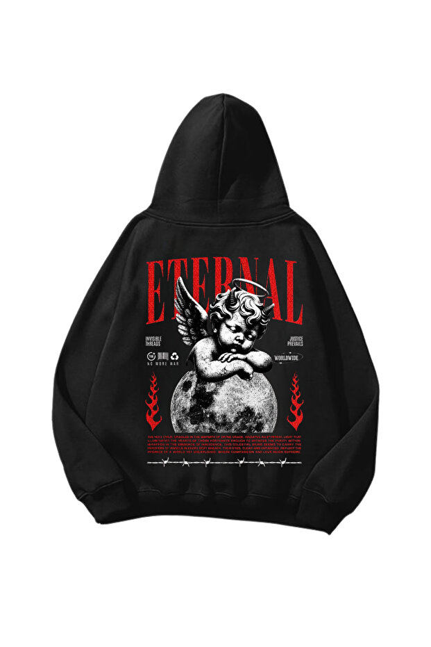 Eternal Printed Black Oversize Unisex Hoodie Sweatshirt