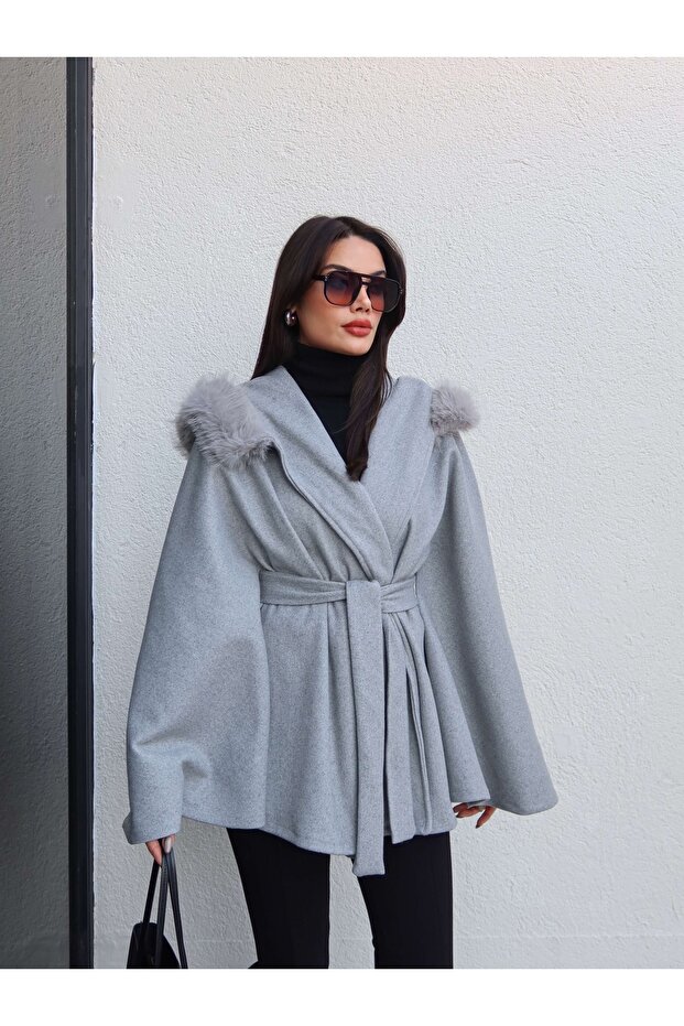 Kürk Kapüşonlu Panço - 4