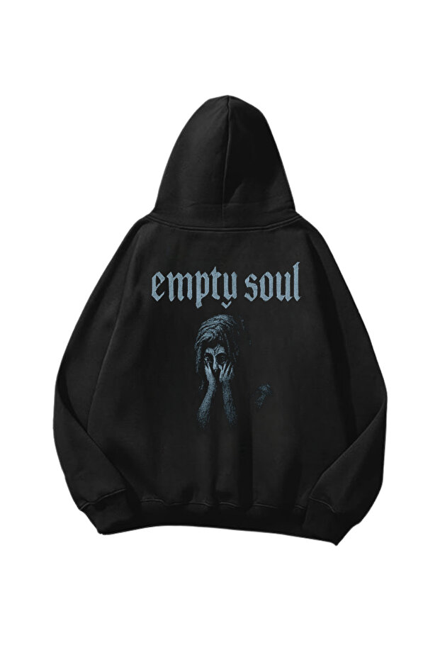 Empty Soul Printed Black Oversize Unisex Hoodie Sweatshirt