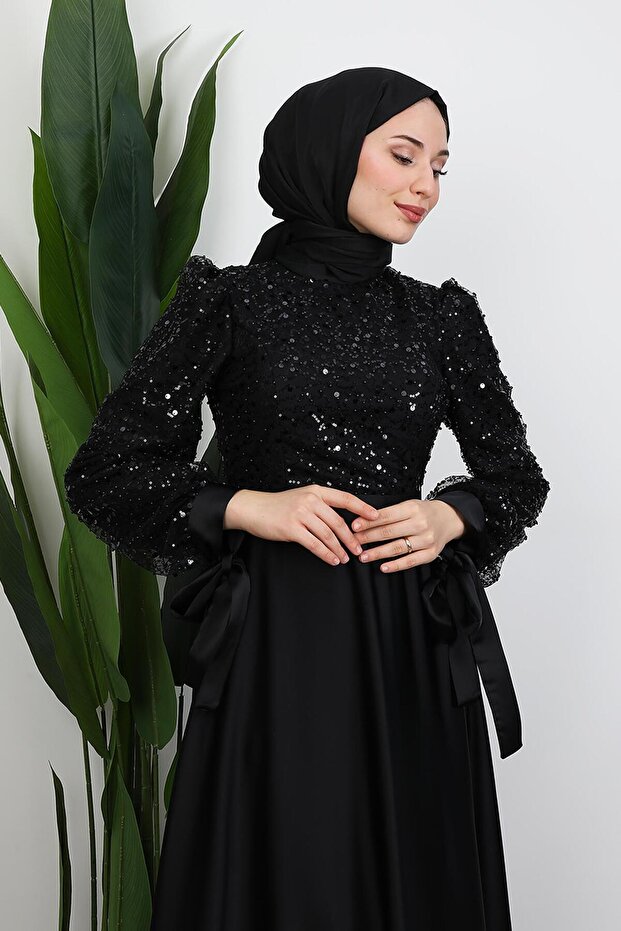 Tarlatanlı Pullu Abiye Siyah - 6
