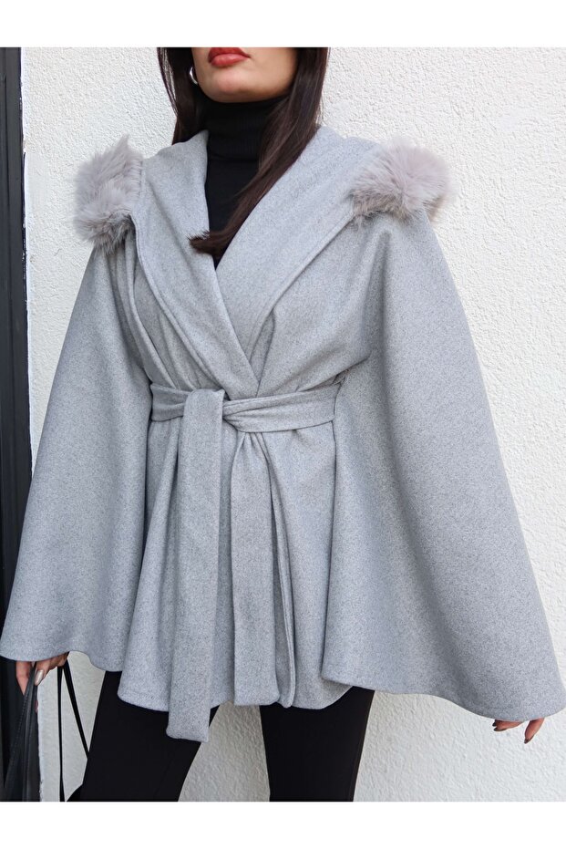 Kürk Kapüşonlu Panço - 3
