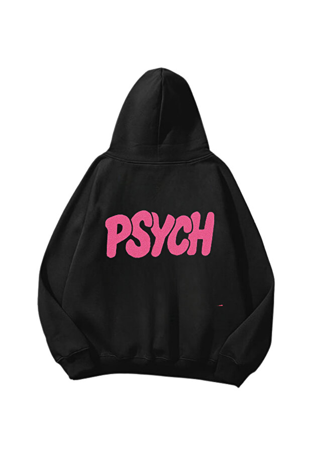 Psych Printed Black Oversize Unisex Hoodie Sweatshirt