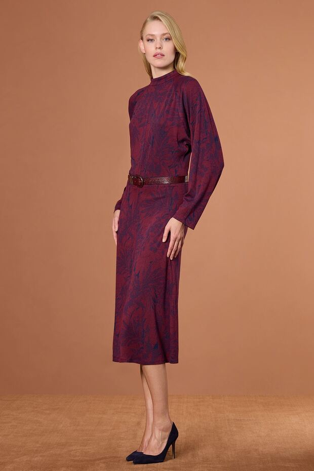 Yarasa Kol Örme Elbise Bordo - 2