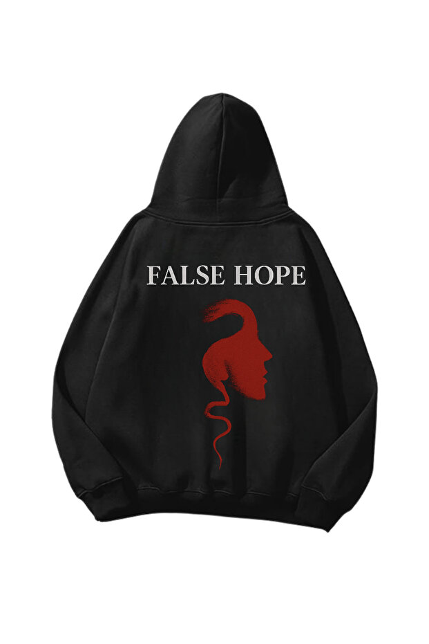 سويت شيرت هوديي أسود كبير الحجم مطبوع عليه False Hope للجنسين