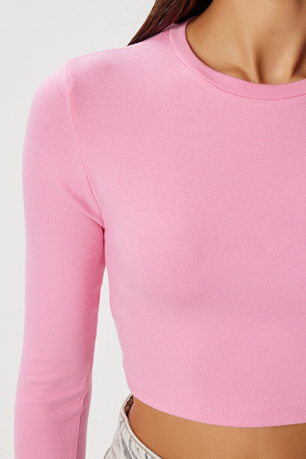 Basic Crop Modal Bluz LUB0260 PEMBE - 4