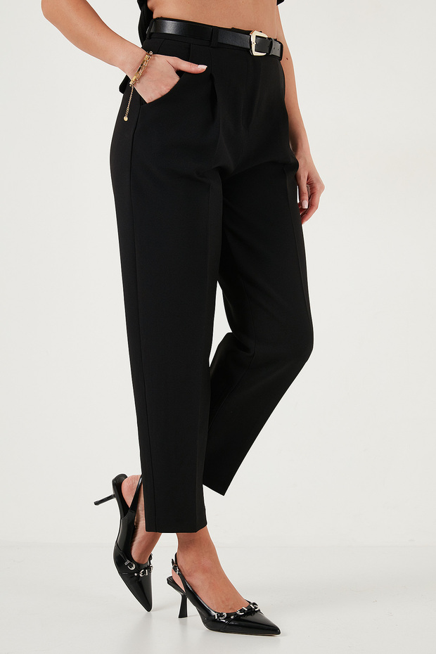 Regular Fit High Waist Straight Leg Belted Trousers Pants 68350938