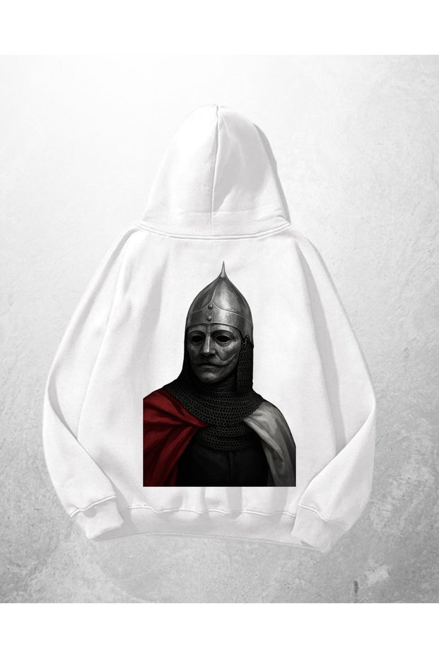 White Unisex Knight Printed Oversize Hoodie Sweatshirt