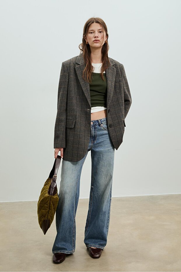 Ekoseli oversize blazer - 3