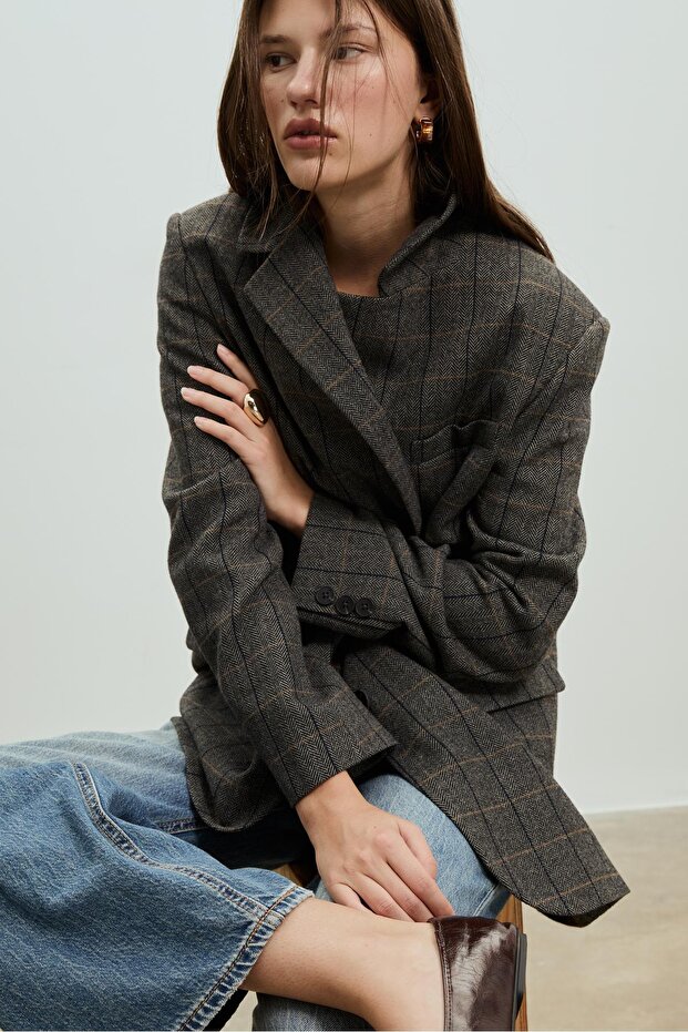 Ekoseli oversize blazer - 2