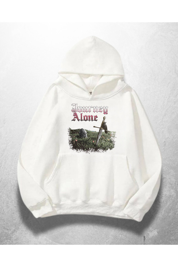 سويت شيرت بقلنسوة كبير الحجم مطبوع عليه White Unisex Forever Alone
