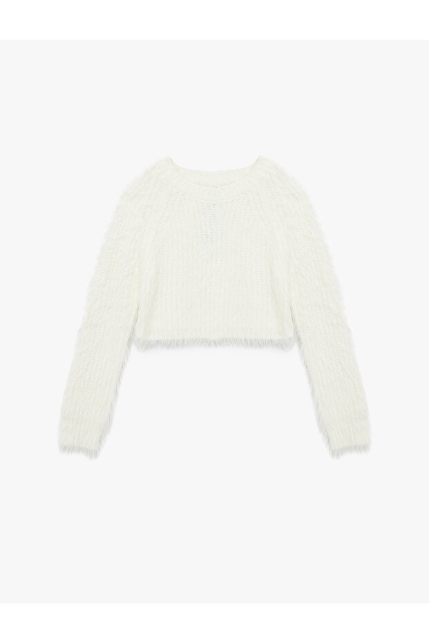 Crew Neck Long Sleeve Plush Crop Sweater