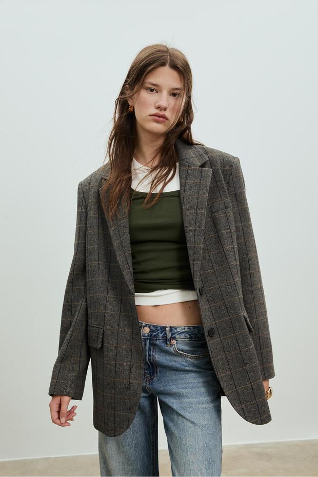 Ekoseli oversize blazer - 1