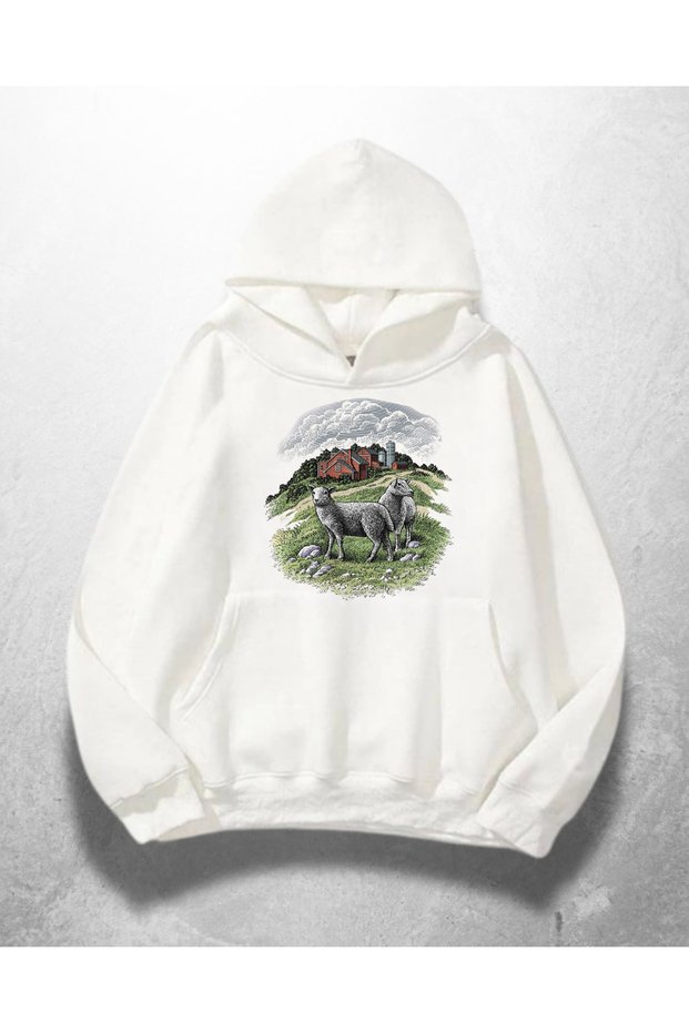White Unisex Donkey Printed Oversize Hoodie Sweatshirt