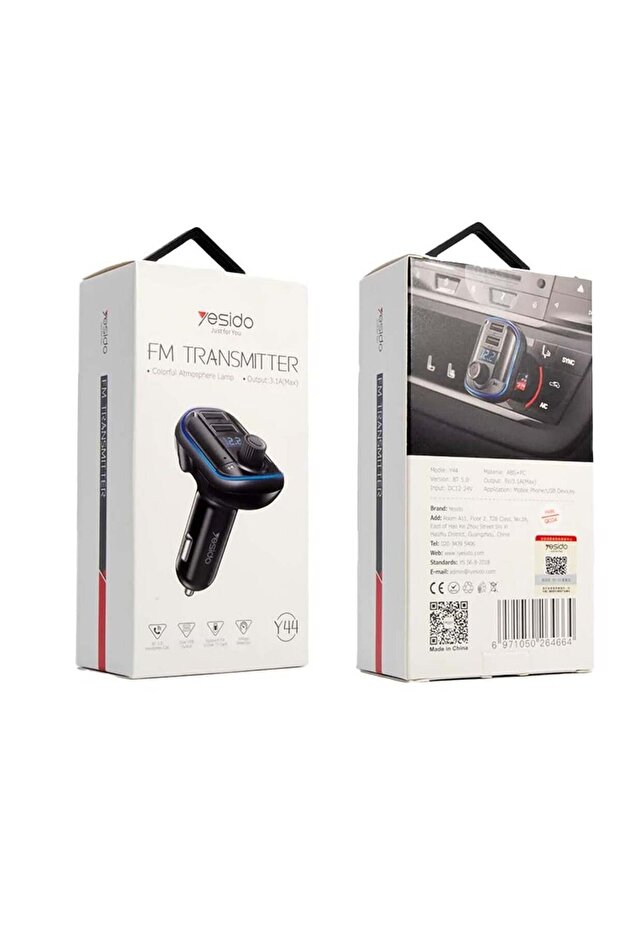 Y44 FM Transmitter 3.1A Dual USB Car Charger RGB Backlit Light LED Digital Display Wireless R