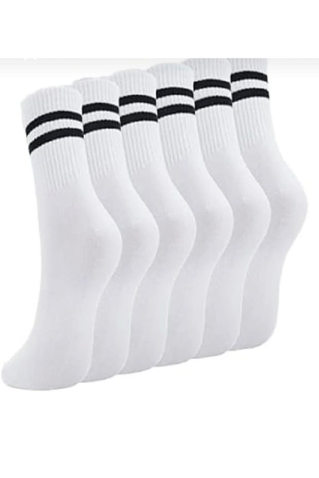 6 Pairs of White and Black Striped College Tennis Sports Socks
