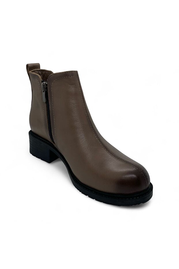 Diva Hakiki Deri Topuklu İçten Astarlı Kadın Chukka Bot - 1