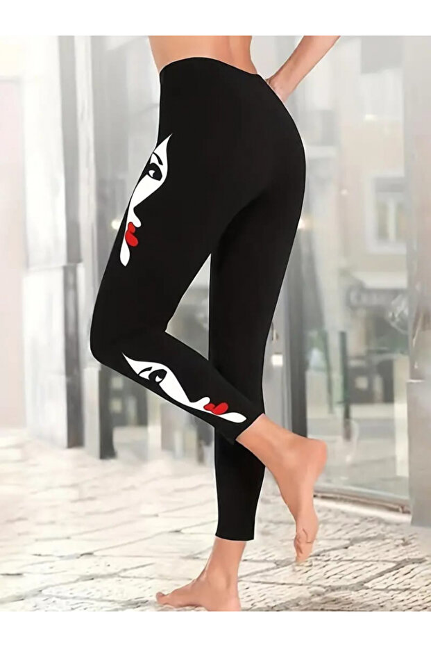 Face Printed Diver Leggings - 4