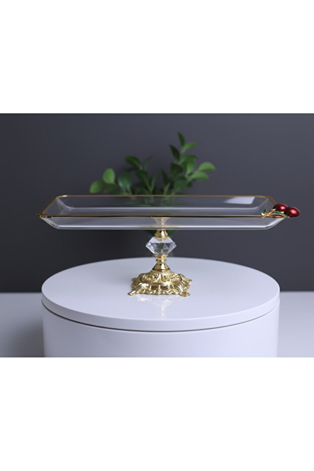 Crystal Metal Stand with Gilded Cherry Details, Presentation Tray, Cookie Holder