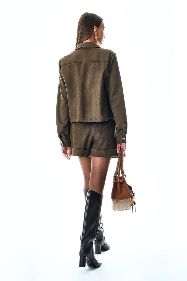 Süet Beli Kuşaklı Double Paça Şort - 2