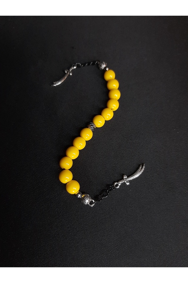 Zaza Prayer Beads with Yellow Glass Beads and Zulfiqar Detail