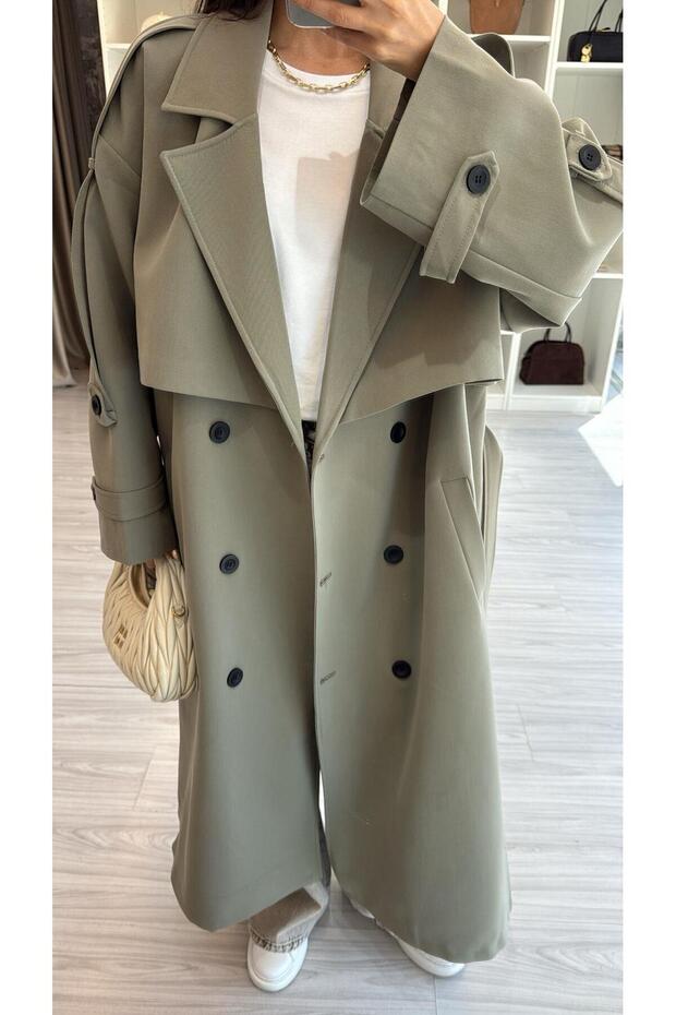 OVERSIZE UZUN TRENÇKOT - HAKİ - 3