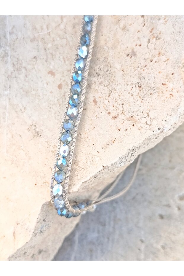 Bright Blue Tones Crystal Beadwork Elegant Bracelet Handmade