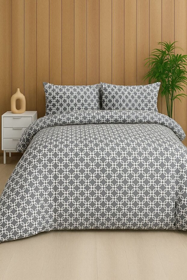 New Generation Gray Chain Pattern Oversized Double Duvet Cover Set (Without Sheets)