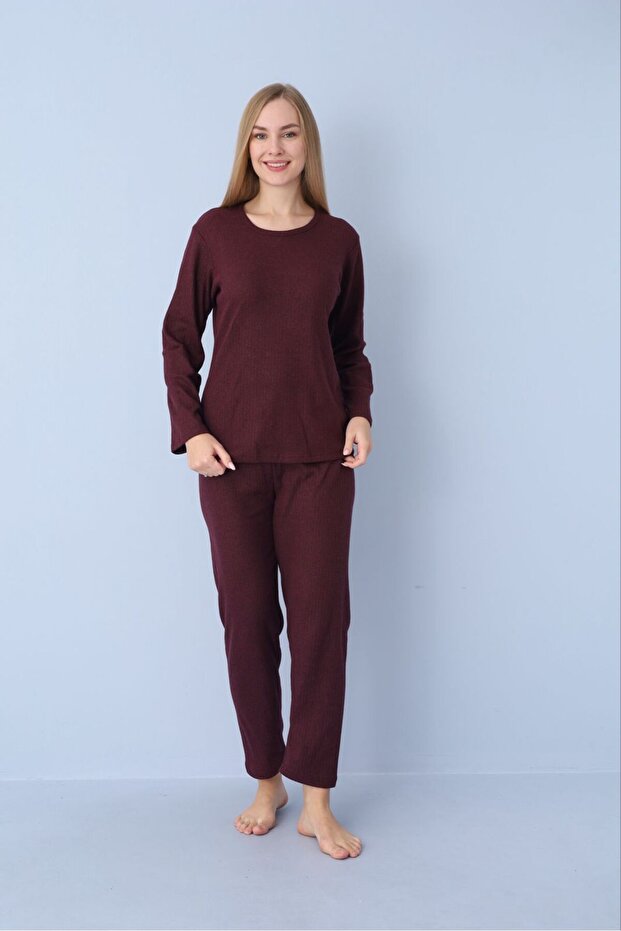 Bordo Fitilli Örme Pijama Takımı - 3