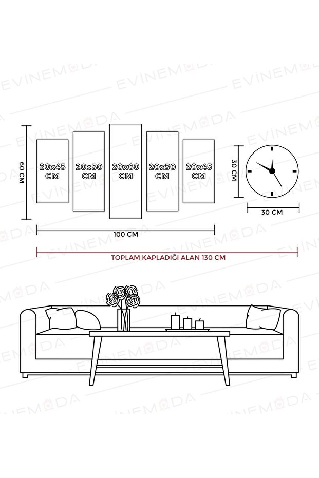 5 parçalı tablo ve saat seti - 2