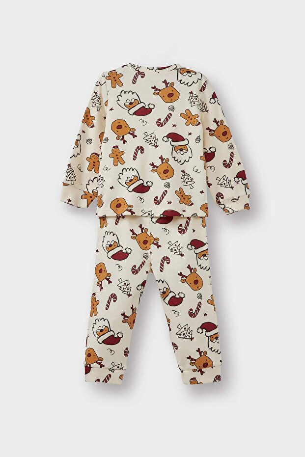 Erkek Bebek Pijama Takımı Yılbaşı Temalı Uzun Kollu Üst Uzun Alt F0557A525AU - 4