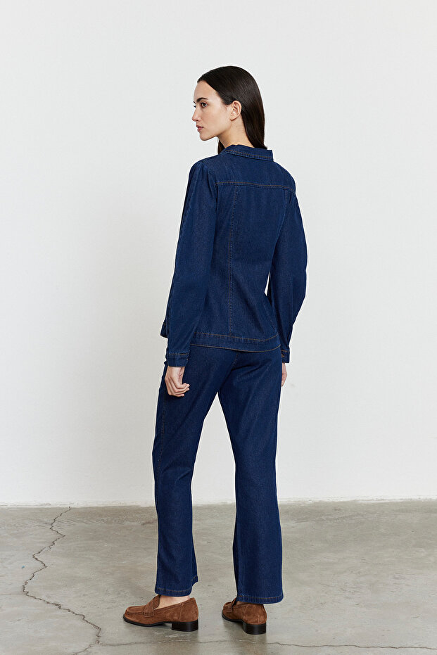 Fitted Cut Denim Jacket Blue - 3