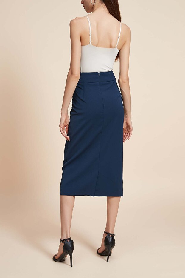 Solid Midi Skirt with Straight Cut - 5