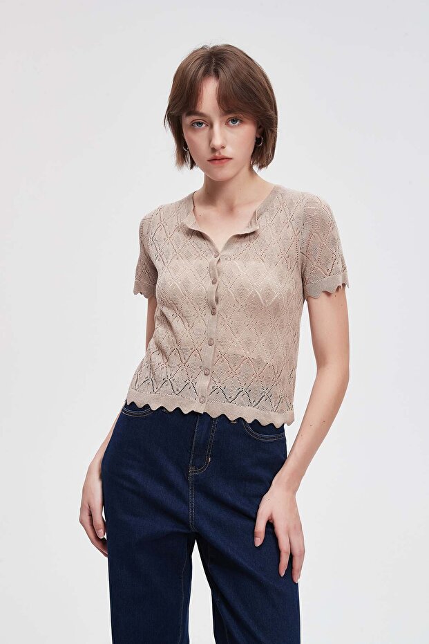 Solid Half-Sleeve Lace Top - 1