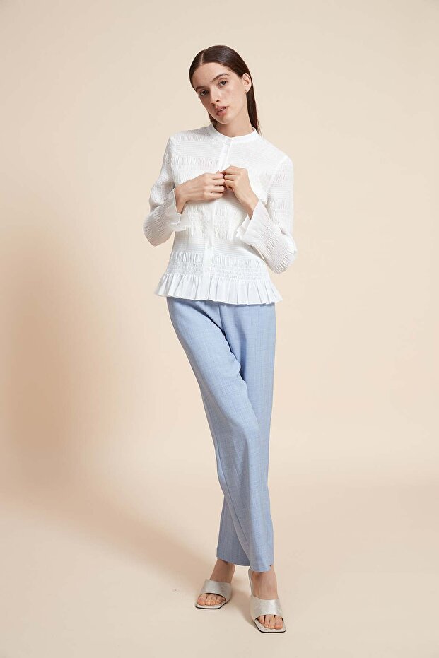 Ruffled Long Sleeve Solid Blouse - 7