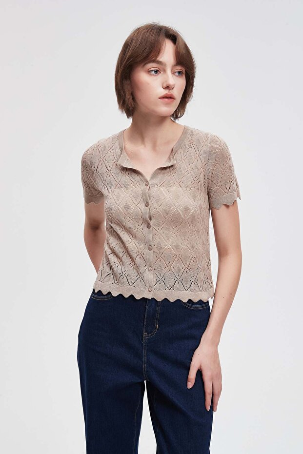 Solid Half-Sleeve Lace Top - 2