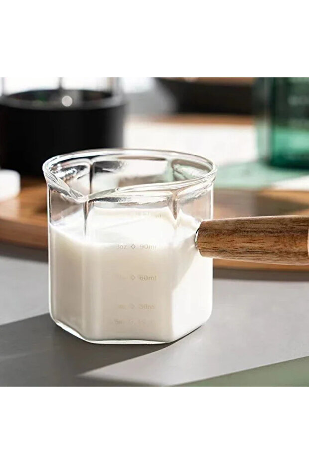 Clear single 120ML Espresso Extraction Cups Glass Coffee Cup With Scale & Wooden Handle Single Mouth