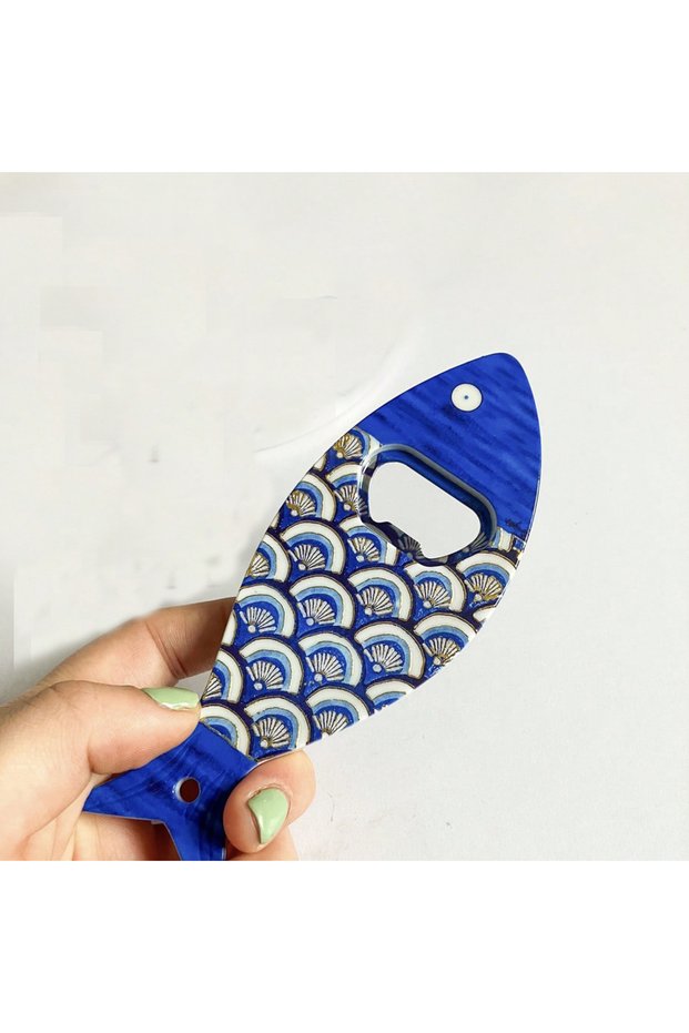 02 1PC Fish-Shaped Acrylic Fridge Magnet with Blue Eye Pattern And Gold Foil Embossed Texture Dual P