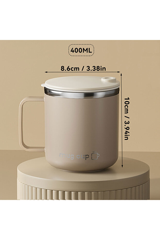 Brown Double Wall Insulated Coffee Cup Portable 304 Stainless Steel Drinking Cup L