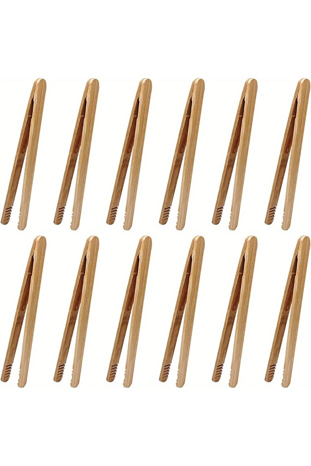 Bamboo 12pcs High-Quality Bamboo Tongs, 7-Inch - Sturdy & Durable for Serving Toast, Cheese, Fruits,