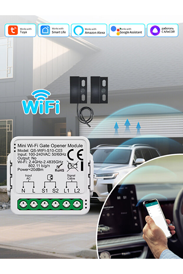 Tuya Smart Garage Door Switch Module Wifi 100-240V Gate Opener Controller for Alexa Google Home A... - 8