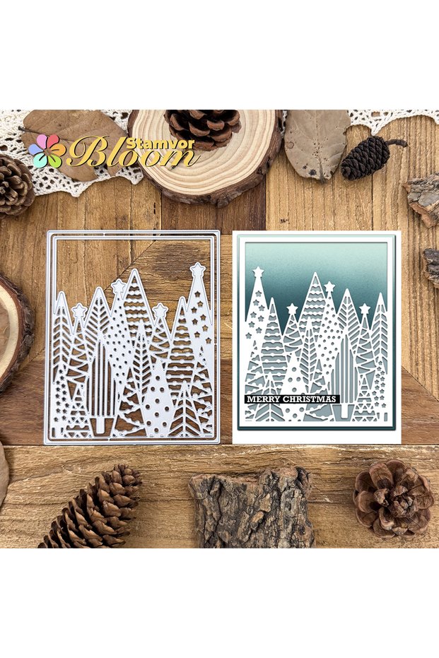 Original Christmas Trees Forest Square Frame Metal Cutting Dies Scrapbooking Decorative Embossing