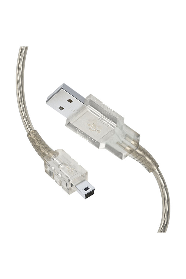 1 قطعة 18 سم كابل USB صغير شفاف قصير USB 2.0 إلى كابل شاحن بيانات Mini-B 5 دبابيس لـ MP3 MP4 Pl